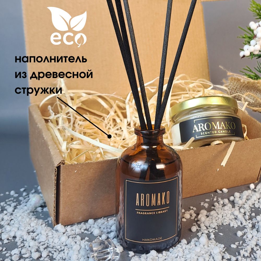 Подарочный набор AromaKo «Рождественская ель + Апельсин и корица», диффузор + свеча
