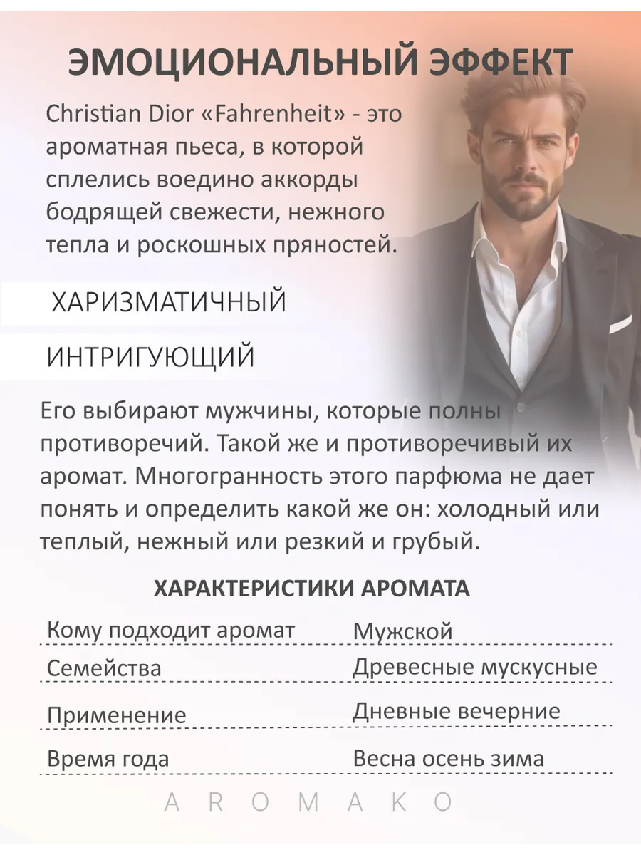 Масляные духи — по мотивам Dior "Fahrenheit", 3 мл