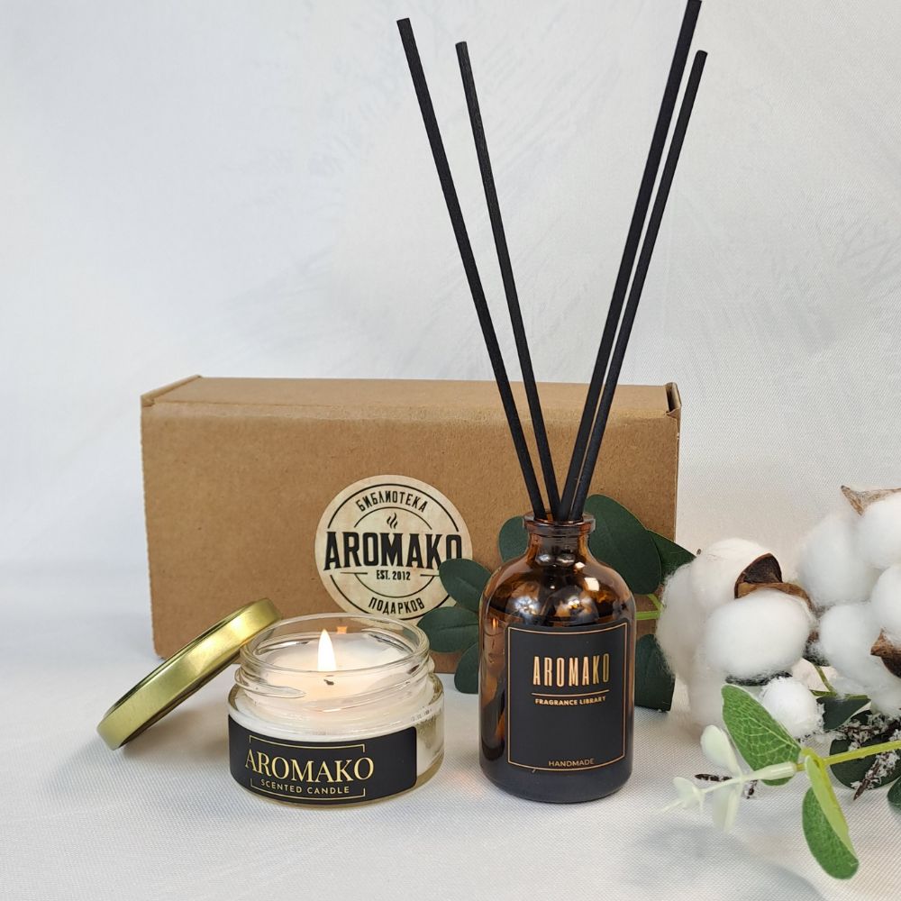 Подарочный набор AromaKo «Хлопок и кашемир + Антидепрессант», диффузор + свеча