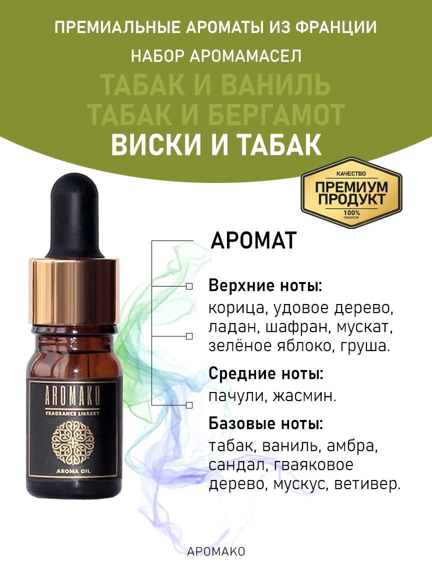 Подарочный набор аромамасел «Табак и Ваниль + Табак и Бергамот + Виски и Табак», 3 × 5 мл